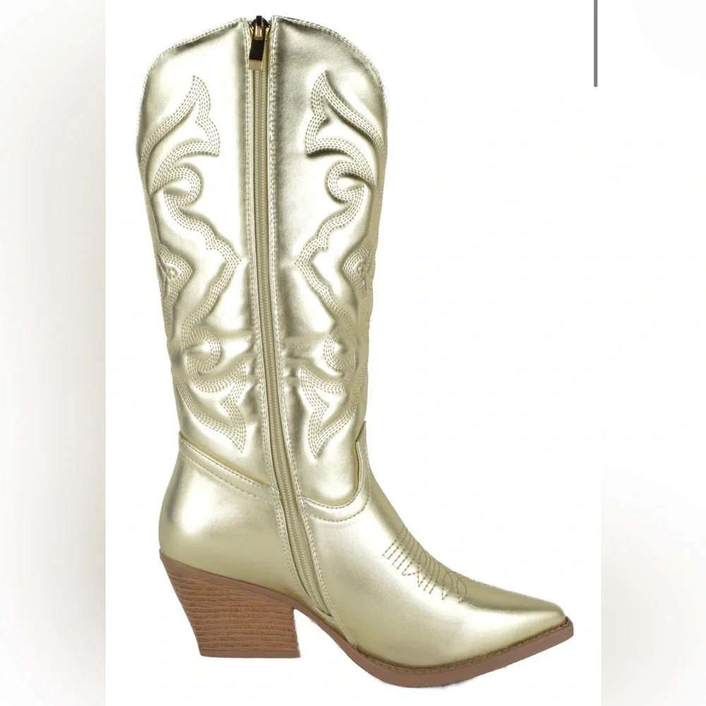 Top Moda Elk Gold Wester Cowgirl Full Zipper Calf Boots New - Picture 3 of 11